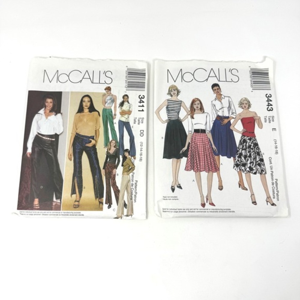 McCall's Sewing Patterns 3411 Pants Shirt & 3443 Skirts Misses 12-18 Bundle DIY